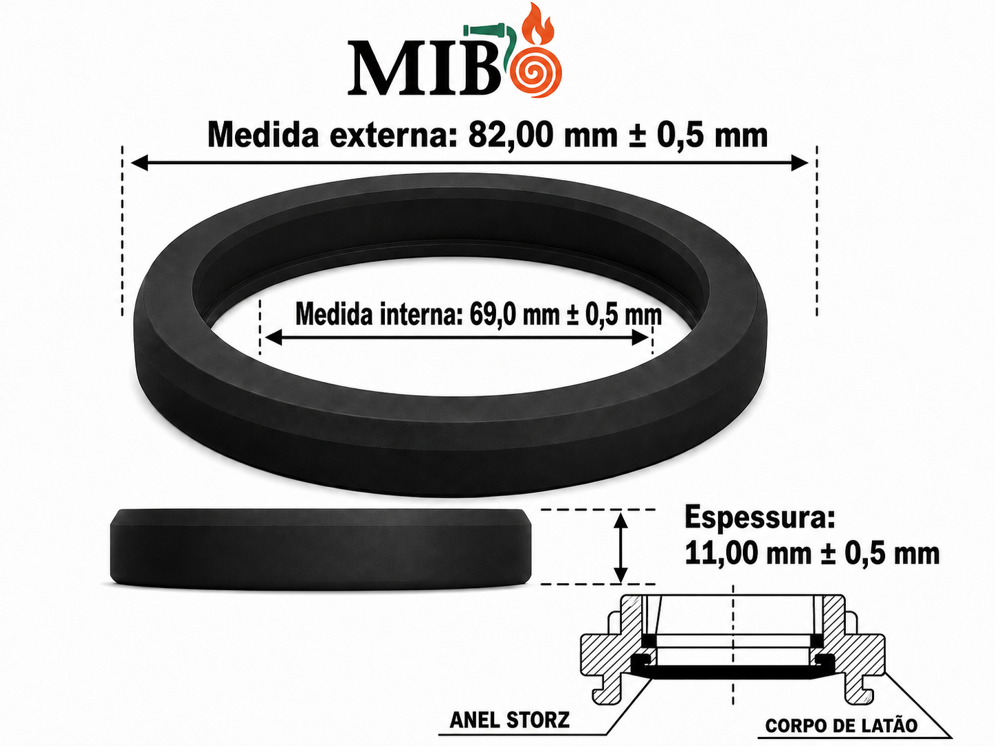 Anel de vedação Storz 2 1/2 polegadas 65 mm em borracha nitrílica