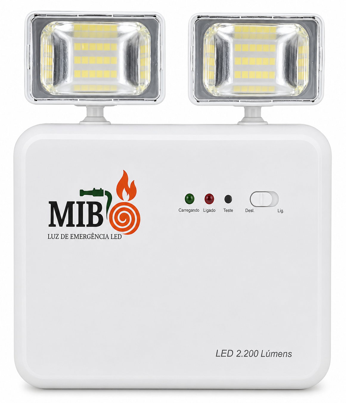 Bloco autônomo de emergência 2200 lúmens com dois faróis LED para iluminação de áreas amplas conforme ABNT NBR 10898