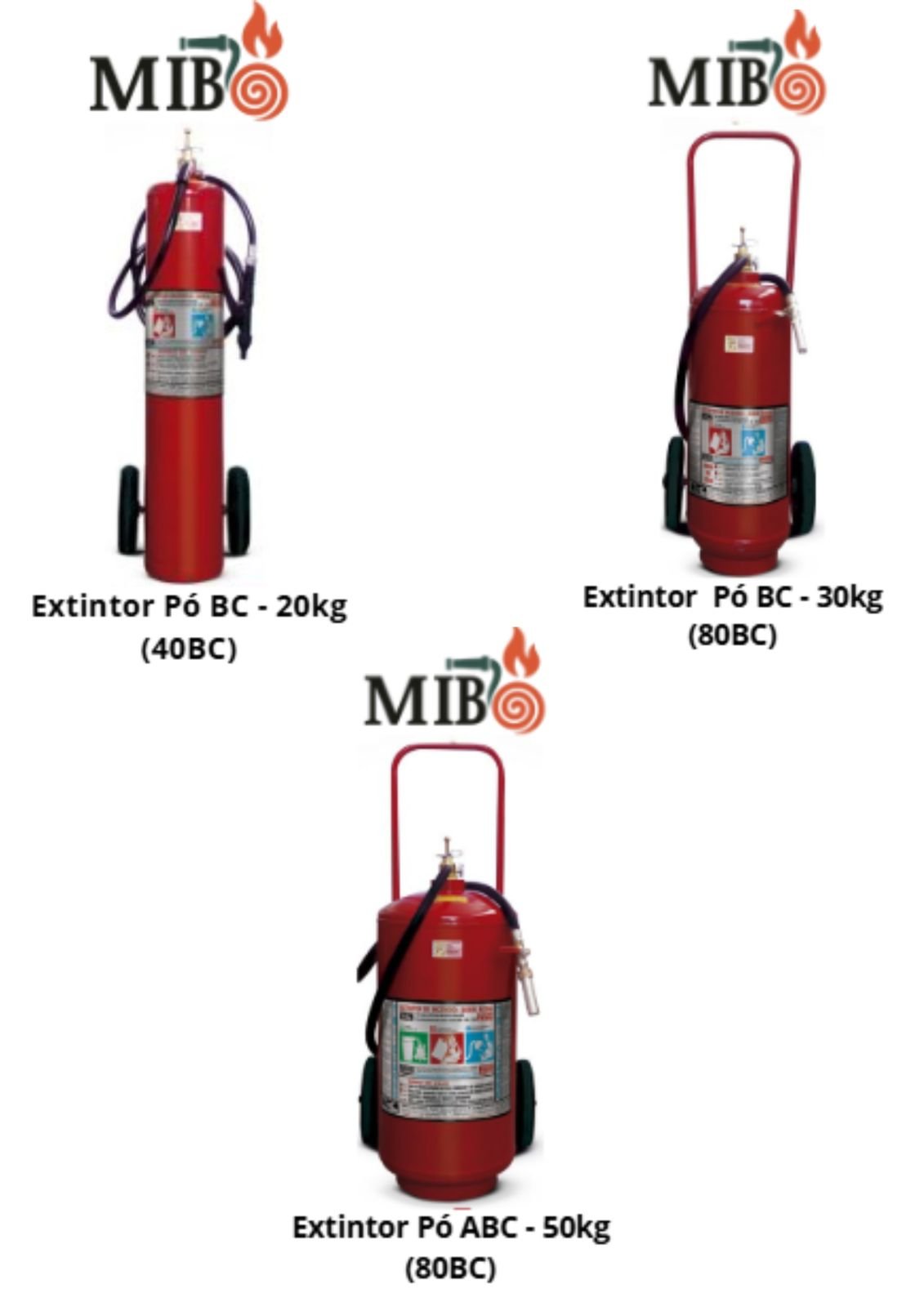 Extintor BC sobre rodas para áreas de grande risco
