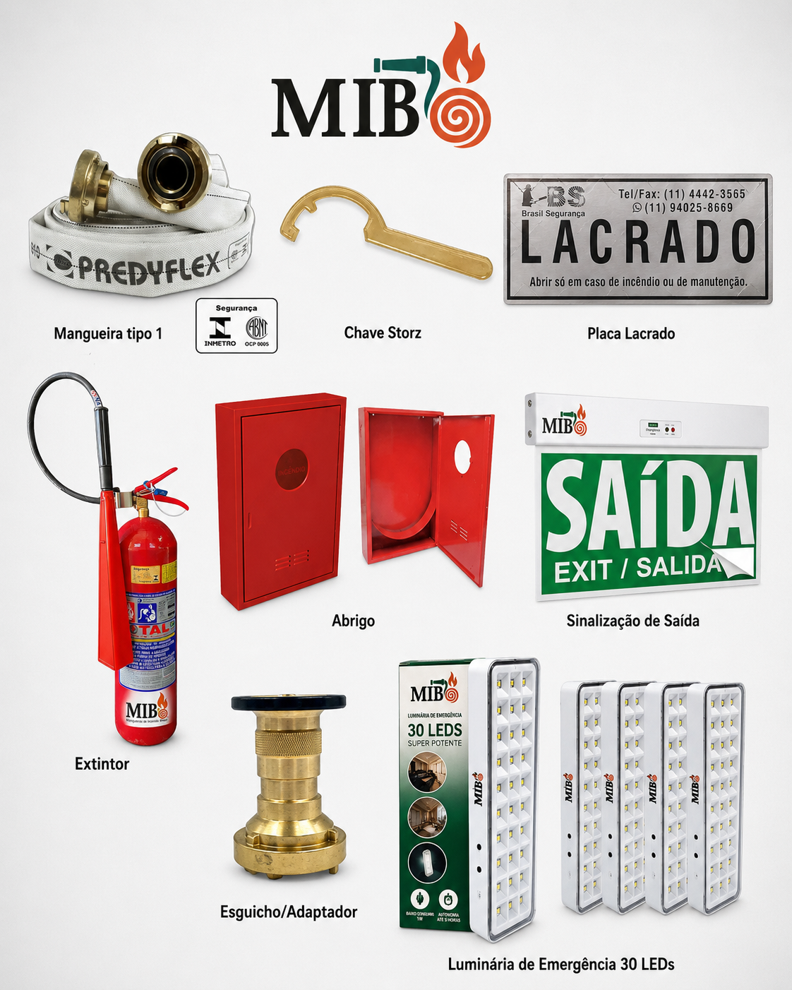 Equipamento contra incêndio para condomínio com extintores, mangueiras, hidrantes, sinalização e iluminação de emergência