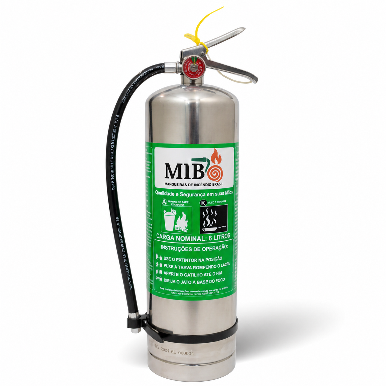 Extintor portátil Classe K 6 litros em aço inox para cozinha industrial