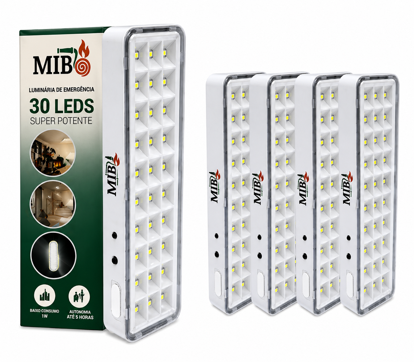 Luz de emergência 30 LEDs MIB para escadas, corredores e rotas de fuga conforme ABNT NBR 10898