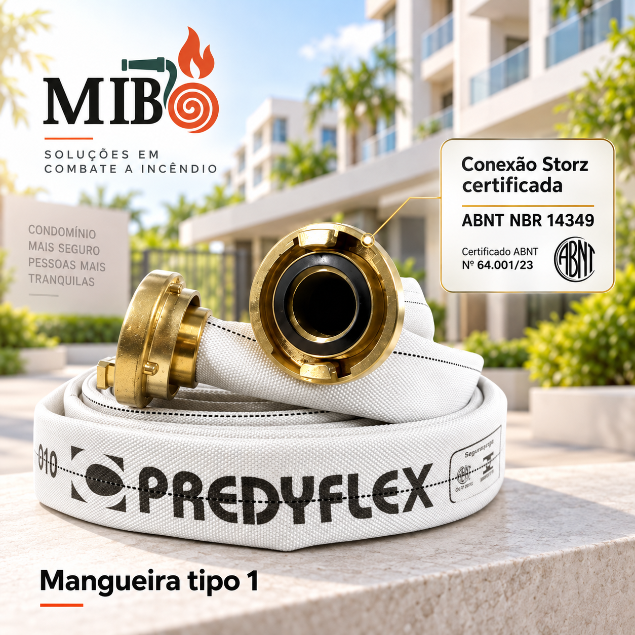 Detalhes da Mangueira Tipo 1 Predyflex branca com união Storz em latão